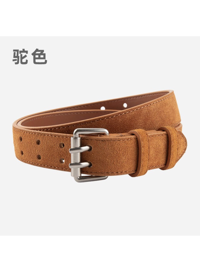 Frosted Suede Women's Style Belt Double Row Holes Versatile Jeans Decorative Suit Waist Genuine Leather Belt For Women