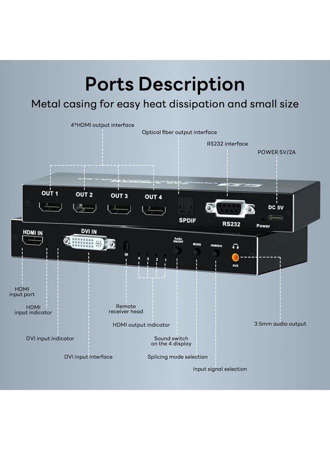 2x2 Video Wall Controller 4K 11 Splicing Modes RS232 180 Degree Rotate Audio Extractor - Image 4