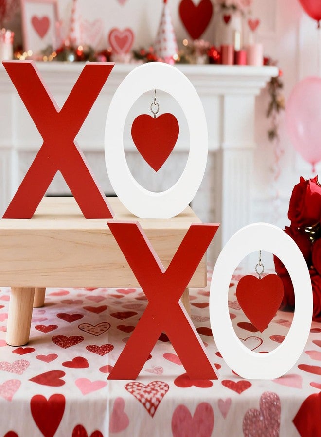 زينة عيد الحب من كرافلوكس، لافتات خشبية XOXO، زينة خشبية حمراء وبيضاء لعيد الحب للمنزل، صينية متعددة الطبقات لتزيين طاولة أو رف مدفأة عيد الحب، زينة حفلات الزفاف - Image 5