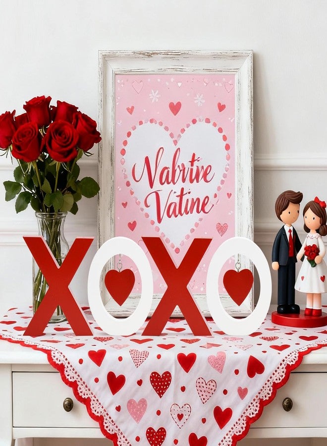 زينة عيد الحب من كرافلوكس، لافتات خشبية XOXO، زينة خشبية حمراء وبيضاء لعيد الحب للمنزل، صينية متعددة الطبقات لتزيين طاولة أو رف مدفأة عيد الحب، زينة حفلات الزفاف - Image 4