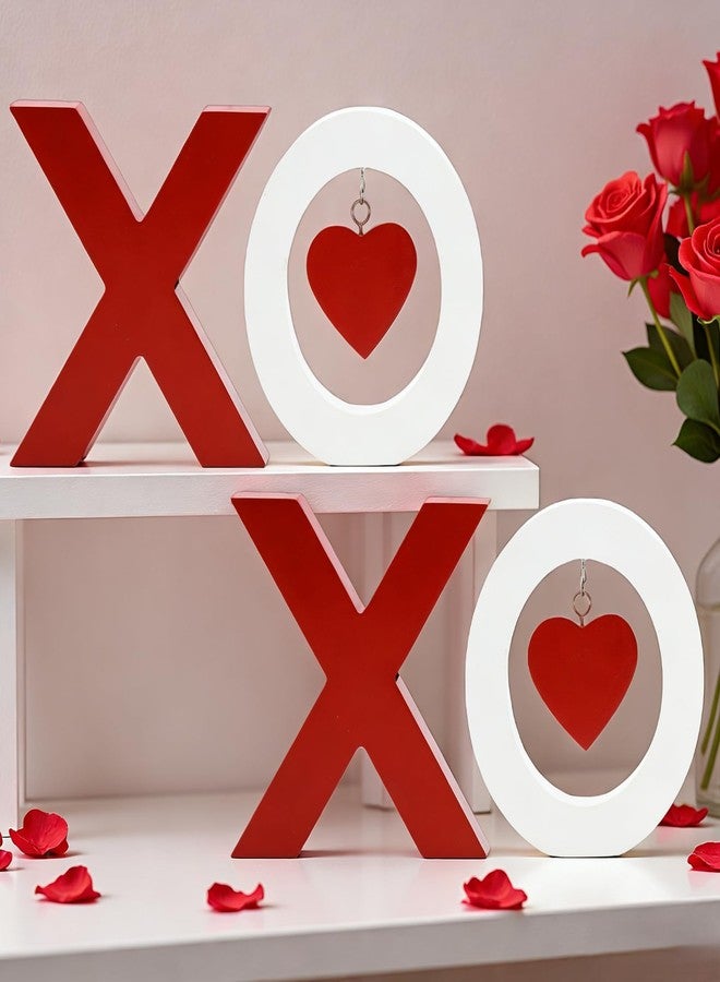 زينة عيد الحب من كرافلوكس، لافتات خشبية XOXO، زينة خشبية حمراء وبيضاء لعيد الحب للمنزل، صينية متعددة الطبقات لتزيين طاولة أو رف مدفأة عيد الحب، زينة حفلات الزفاف - Image 1