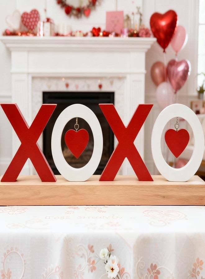 زينة عيد الحب من كرافلوكس، لافتات خشبية XOXO، زينة خشبية حمراء وبيضاء لعيد الحب للمنزل، صينية متعددة الطبقات لتزيين طاولة أو رف مدفأة عيد الحب، زينة حفلات الزفاف - Image 2