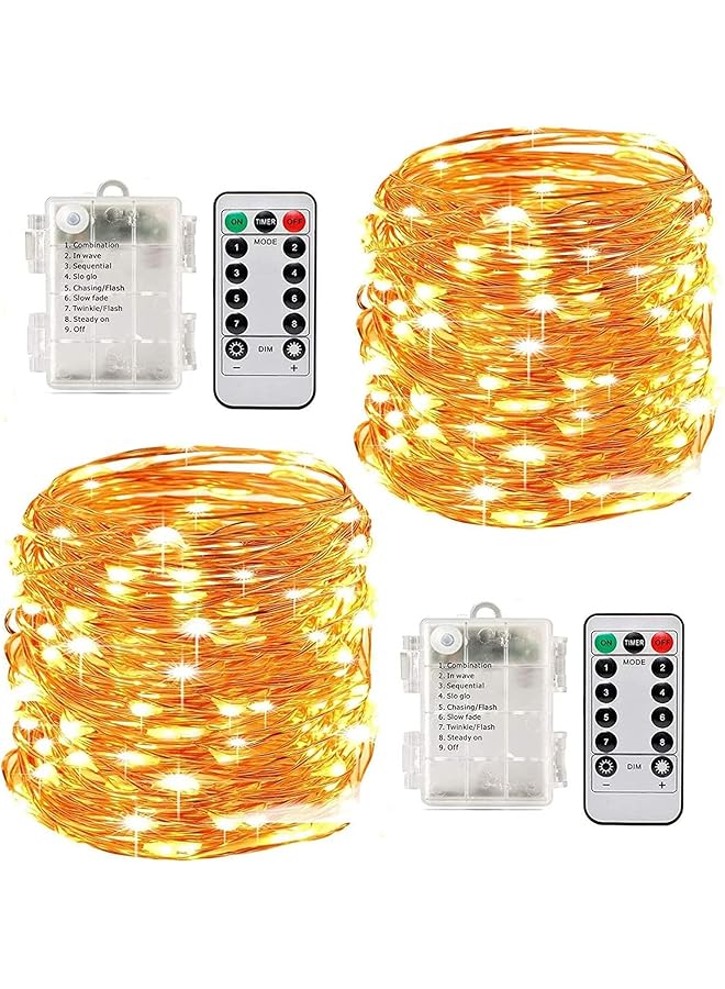 erorex Led String Lights Battery Powered 33 Ft 10M Waterproof Fairy Lights 100 Led Light With 8 Modes For Diy Wedding Bedroom Tree Decoration Warm White 2 Pack - Image 1