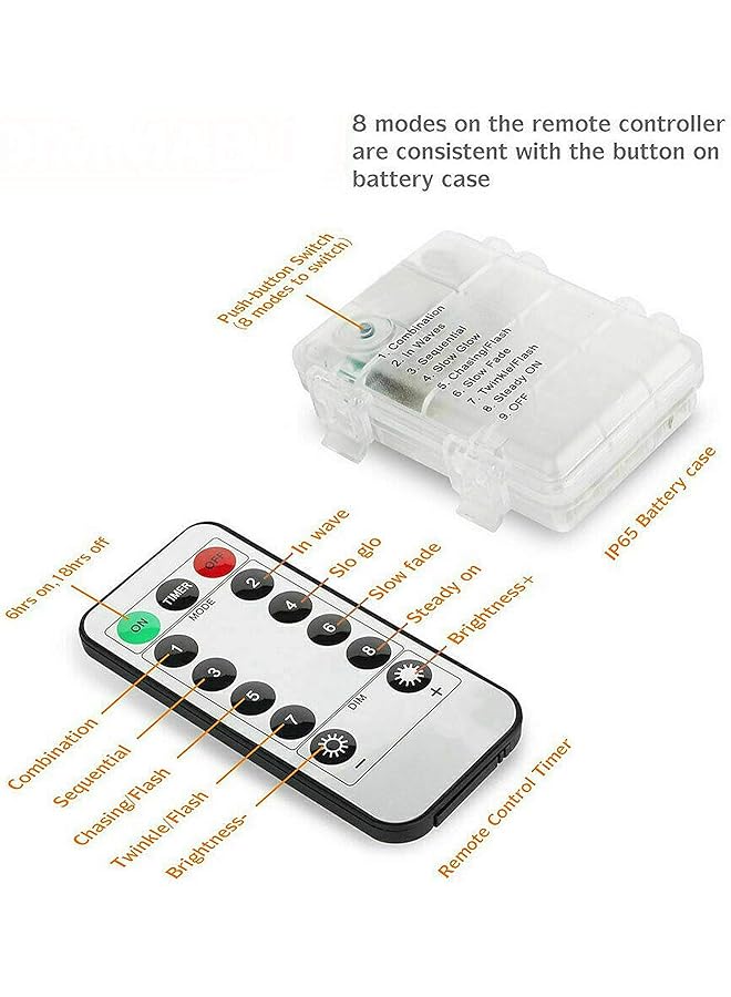 erorex Led String Lights Battery Powered 33 Ft 10M Waterproof Fairy Lights 100 Led Light With 8 Modes For Diy Wedding Bedroom Tree Decoration Warm White 2 Pack - Image 2