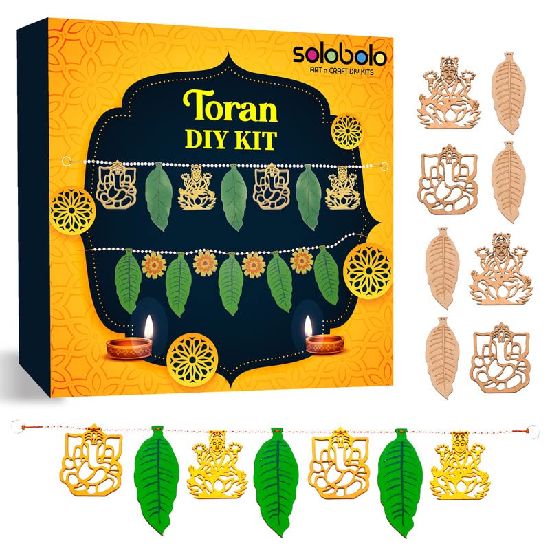 Solobolo Torans for Entrance Door DIY KIT | Laxmi Ganesh Leaf Toran for Door Decoration| Make and Paint Your own Door Toran for Diwali Decoration|(T-1) - Image 1
