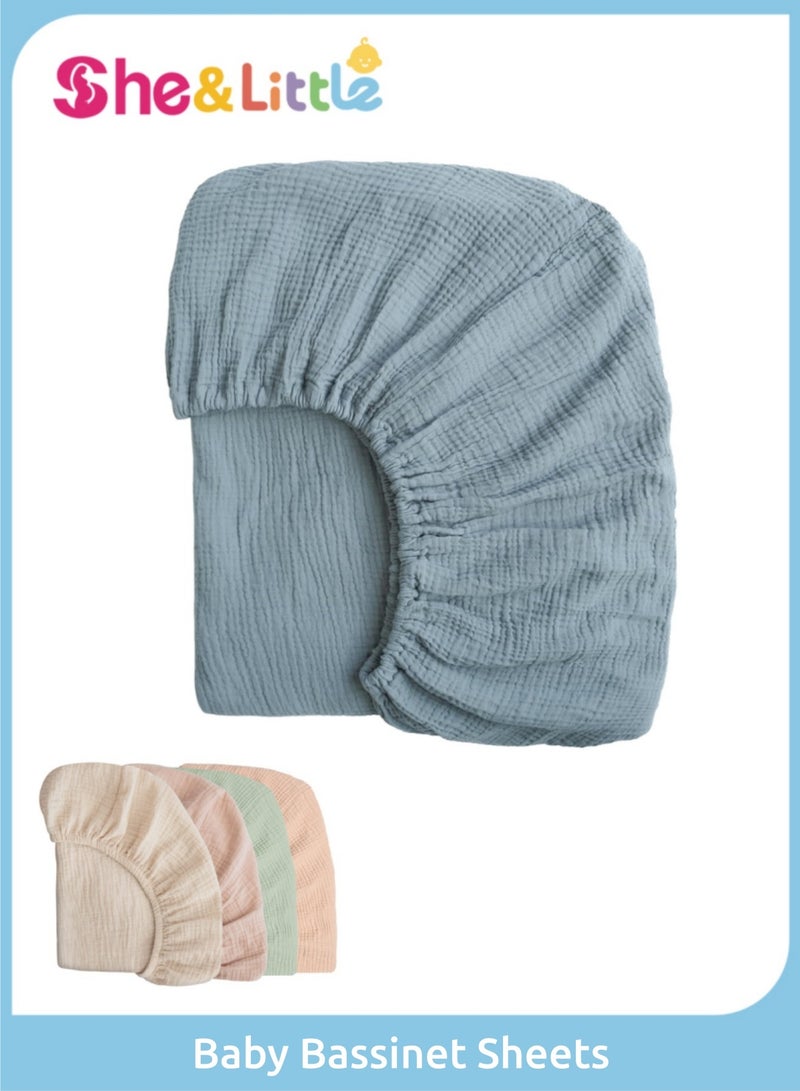 She&Little Baby Bassinet Sheets, 100% Soft & Breathable Cotton, Fits Rectangle, Round, Oval, Hourglass Mattresses, Deep Pocket Design, Easy to Wash & Durable, Perfect for Newborns, Suitable for Summer & Winter (Blue) - Image 1