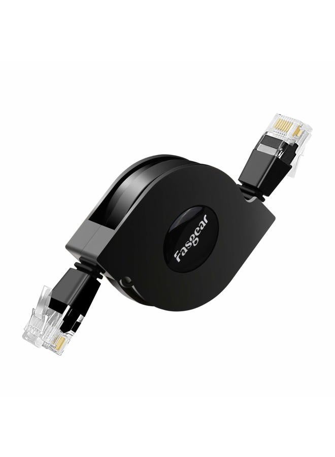 Fasgear Cat 6 Ethernet Cable, Retractable Network Cable 10Gbps 1MHz-250MHz RJ45 Connector Works for Modem Router, PC, Laptop, PS2 and More (Black) - Image 1