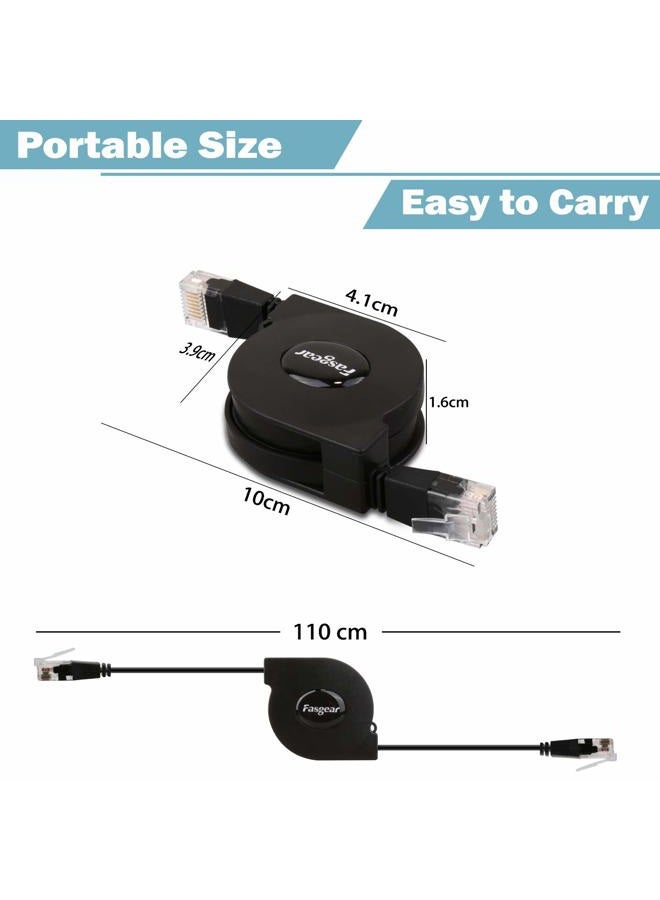Fasgear Cat 6 Ethernet Cable, Retractable Network Cable 10Gbps 1MHz-250MHz RJ45 Connector Works for Modem Router, PC, Laptop, PS2 and More (Black) - Image 2