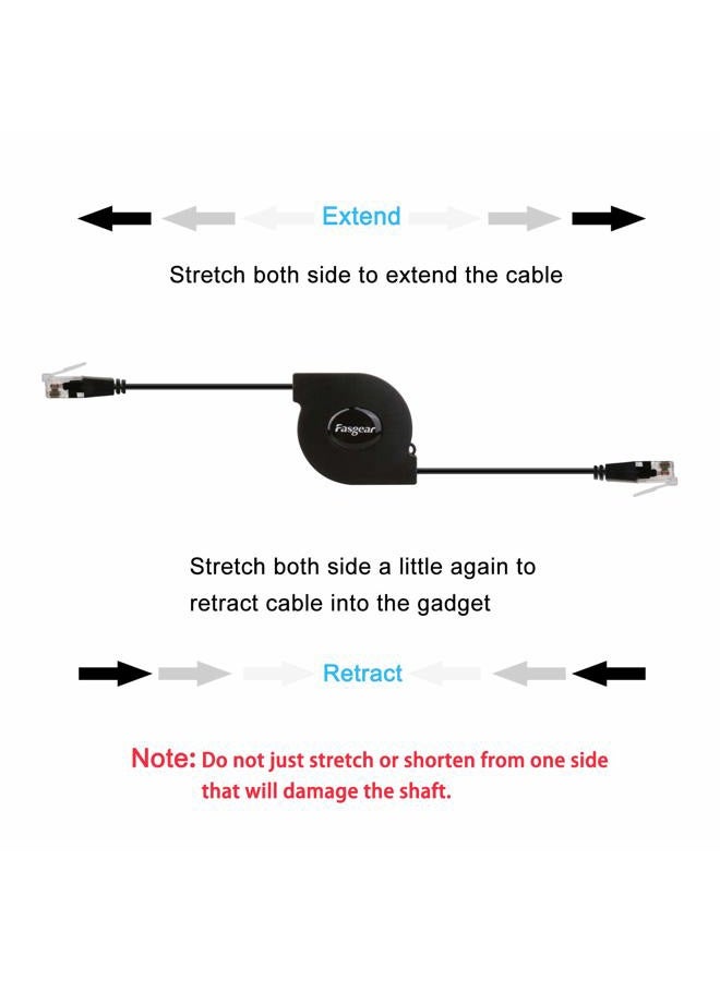 Fasgear Cat 6 Ethernet Cable, Retractable Network Cable 10Gbps 1MHz-250MHz RJ45 Connector Works for Modem Router, PC, Laptop, PS2 and More (Black) - Image 3