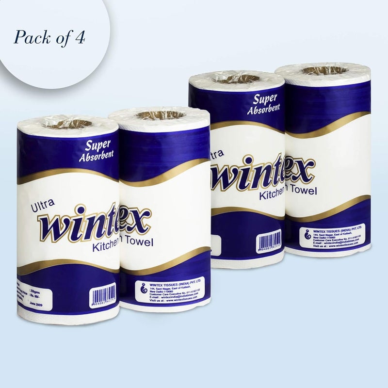 WINTEX مناديل المطبخ ULTRA 4 طبقات / لفات (بيضاء) (مجموعة من 4 لفات) - Image 2