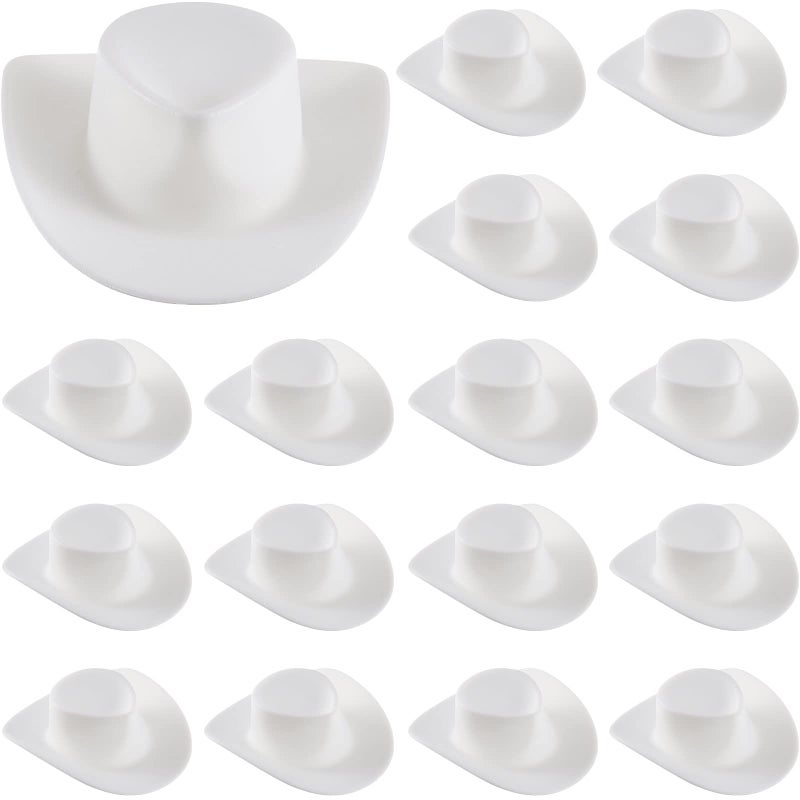 Skylety 20 Pieces Plastic Mini Cowboy Cowgirl Hat Miniature Western Small Doll Hat Cute Doll Cupcake Decoration for Dollhouse Cow Party DecorationWhite - Image 3