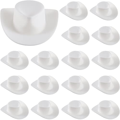 Skylety 20 Pieces Plastic Mini Cowboy Cowgirl Hat Miniature Western Small Doll Hat Cute Doll Cupcake Decoration for Dollhouse Cow Party DecorationWhite - Image 1