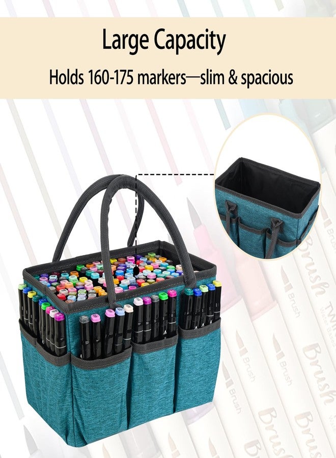 Watpot Marker Organizer Bag with Multiple Pockets, Marker Case for Art Storage Paint Markers, Paint Brushes, Coloring Books, Other Art Supplies, Green - Image 2