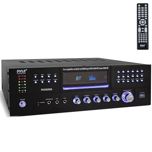 Pyle 4 Channel Bluetooth Home Amplifier - Front Loading DVD/CD Player - 3000W Peak Stereo Receiver - 2 Mic Inputs w/ Echo, FM Radio,Optical In,USB,RCA,Composite, LED Level Meter, Rack Mount - PD3000BA - Image 1