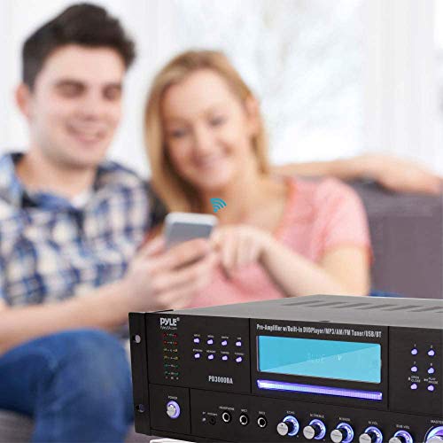 Pyle 4 Channel Bluetooth Home Amplifier - Front Loading DVD/CD Player - 3000W Peak Stereo Receiver - 2 Mic Inputs w/ Echo, FM Radio,Optical In,USB,RCA,Composite, LED Level Meter, Rack Mount - PD3000BA - Image 2