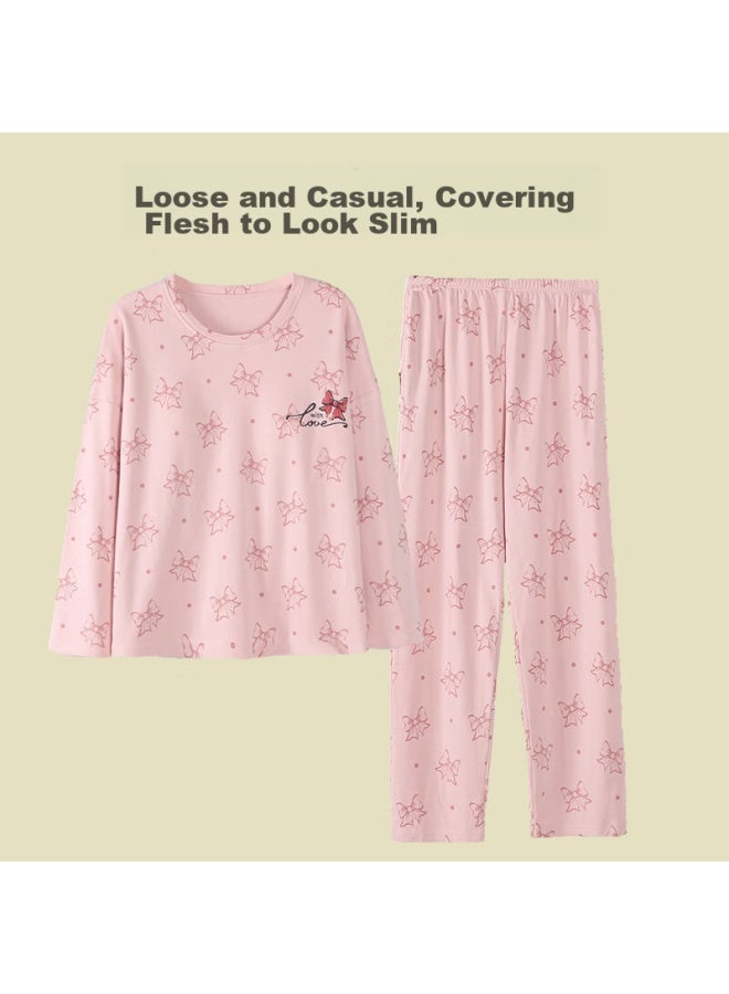 LANG SHA Langsha Women's Pajamas, Spring And Summer Long-sleeve Pure Cotton With Chest Pads, Wearable Outside, Home Loungewear Set, Pink Bow Tie, Xxl - Image 4