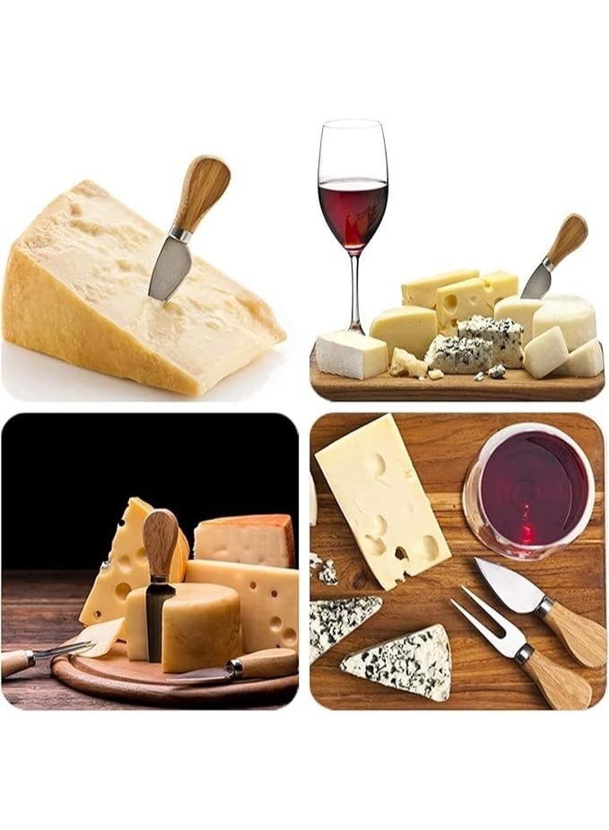 طقم سكاكين جبن وشوكة (عبوة من 4 قطع) - شفرات من الفولاذ المقاوم للصدأ ومقابض خشبية طبيعية - أدوات تقطيع وتقديم احترافية للجبن والبيتزا والزبدة - خامات عالية الجودة. - Image 4