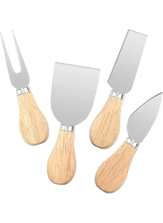 طقم سكاكين جبن وشوكة (عبوة من 4 قطع) - شفرات من الفولاذ المقاوم للصدأ ومقابض خشبية طبيعية - أدوات تقطيع وتقديم احترافية للجبن والبيتزا والزبدة - خامات عالية الجودة. - Image 2
