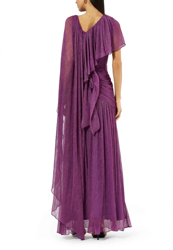 Amri Asymmetric Gathered Cape with Ruched Dropped Waist Dress