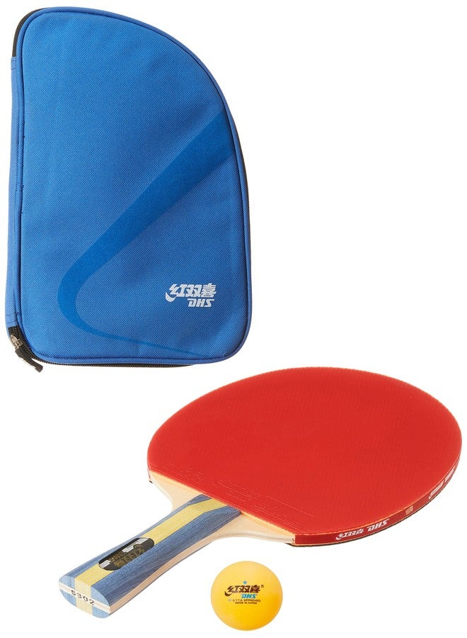 دي إتش أس مضرب تنس خشبي DHS طراز S-S302 مع كرة تنس 40 مم، لون برتقالي (علبة من 30 قطعة) وغطاء مضرب تنس خشبي أزرق RC104 - Image 2