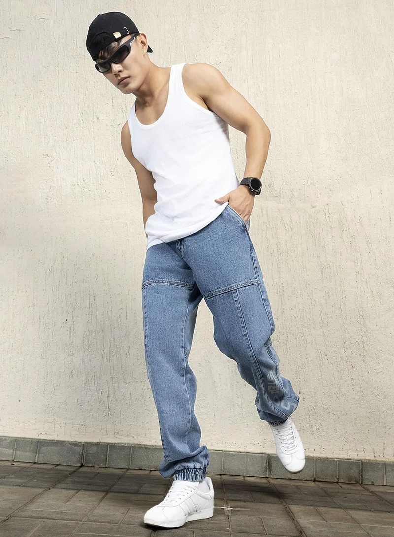 هوبرهولمي Men's Indigo 100% Cotton Bleached Full Length Straight Fit Jeans