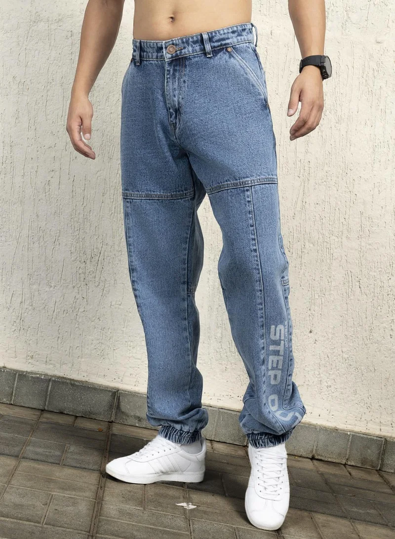 هوبرهولمي Men's Indigo 100% Cotton Bleached Full Length Straight Fit Jeans