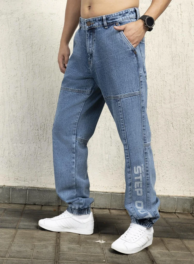 هوبرهولمي Men's Indigo 100% Cotton Bleached Full Length Straight Fit Jeans