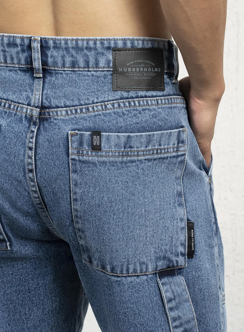 هوبرهولمي Men's Indigo 100% Cotton Bleached Full Length Straight Fit Jeans