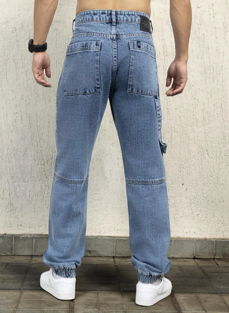 هوبرهولمي Men's Indigo 100% Cotton Bleached Full Length Straight Fit Jeans