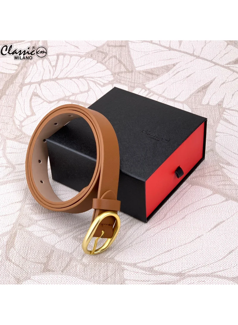 Classic Milano Tan (SGPU20) Classic Milano Women's Belt with Gift Box; Faux Leather Ladies Belt for Dresses, Jeans & Gowns; Stylish Womens Belt; Adjustable Girls Belt; Belt for Women | Full Length: 110 CM (Free Size - Fits up to the waist of 40 Inches / 100 CM) for Women | Best Price UAE