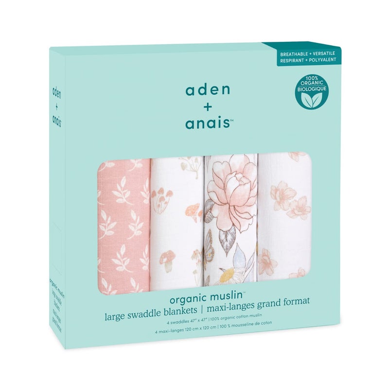 aden + anais Swaddle Blanket, 100% Organic Cotton Muslin Blankets for Girls  Boys, Baby Receiving Swaddles, Ideal Newborn  Infant Swaddling Set, 4 Pack, Earthly - Image 3