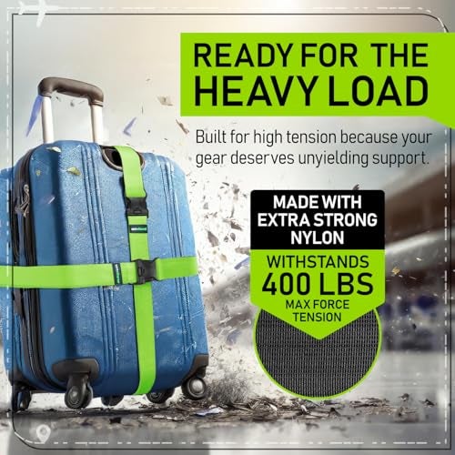 Untethered Ultimate Travel Set: 4 Premium Luggage Straps and 4 Silicone Tags - Secure & Identify Your Bags with Ease (Green + Tags) - Image 5