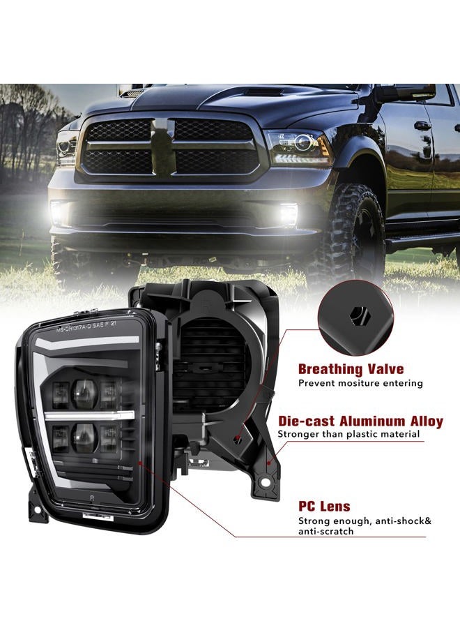 BICYACO Upgraded Led Fog Light with Daytime Running Lights for Dodge Ram 1500 2013 2014 2015 2016 2017 2018 Pickup 2019 Dodge Ram 1500 Classic Clear Bumper Passing Lamps with DRL- 1 Pair Black - Image 5