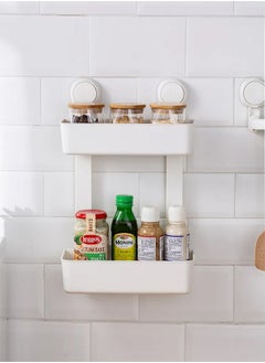 E COMMERCE  BAG Spice Organizer Rack 2 Tier Kitchen and Bathroom Organizer, Wall-Mounted Storage Organizer with Suction Cups, 27.3 x 14.3 x 43.5 cm, White  - Image 3