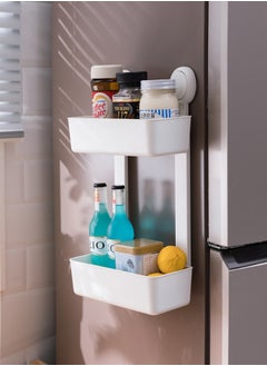 E COMMERCE  BAG Spice Organizer Rack 2 Tier Kitchen and Bathroom Organizer, Wall-Mounted Storage Organizer with Suction Cups, 27.3 x 14.3 x 43.5 cm, White  - Image 5