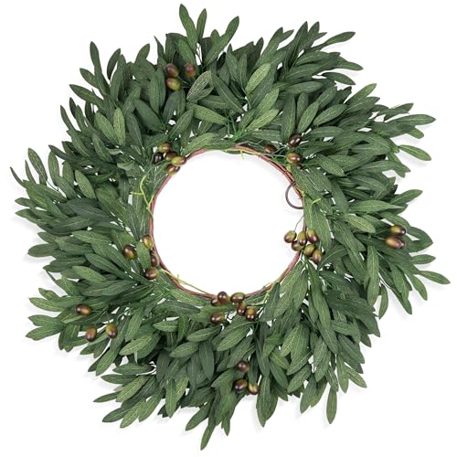 colorspec 24 inch Olive Wreaths for Front Door, Artificial Large Spring Summer All Seasons Year Round Green Olive Branch Wreath for Home Outdoor Indoor Farmhouse Porch Window - Image 1