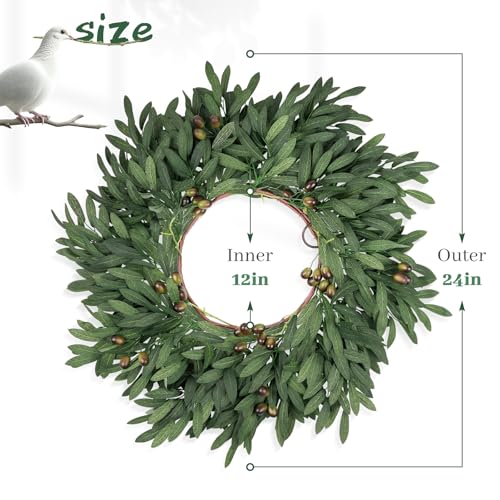 colorspec 24 inch Olive Wreaths for Front Door, Artificial Large Spring Summer All Seasons Year Round Green Olive Branch Wreath for Home Outdoor Indoor Farmhouse Porch Window - Image 2