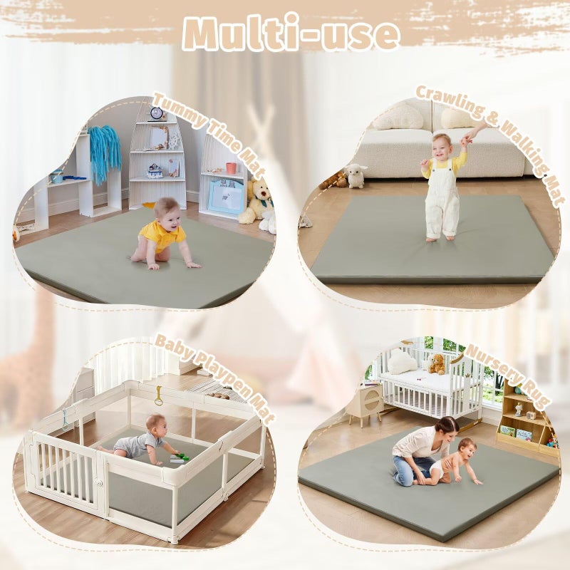 ILPEOD Waterproof Baby Play Mat for Floor 1.3" Thick Memory Foam 47 * 47 Cushion Playpen Playmat Tummy Time Crawling Mat Nursery Rug Pad Mattress Create Soft & Safe Area for Infants,Toddler,Kids,Grey - Image 2