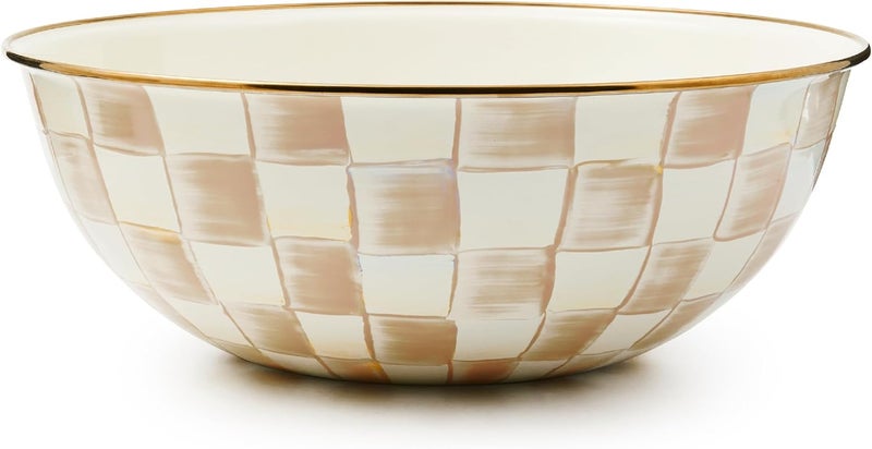 mackenzie childs MACKENZIECHILDS Enamel Everyday Bowl Serving Bowl for Entertaining Extra Large BrownandWhite Mocha Check - Image 1