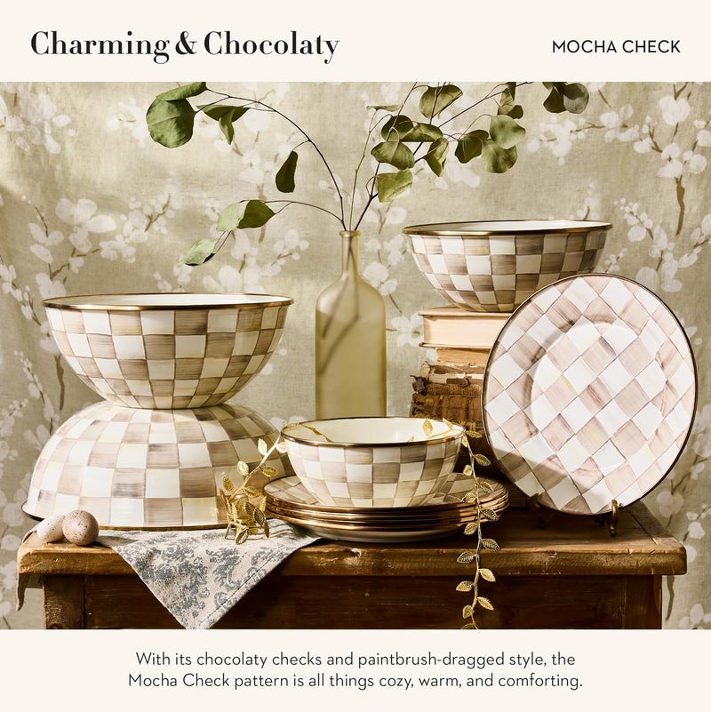 mackenzie childs MACKENZIECHILDS Enamel Everyday Bowl Serving Bowl for Entertaining Extra Large BrownandWhite Mocha Check - Image 3