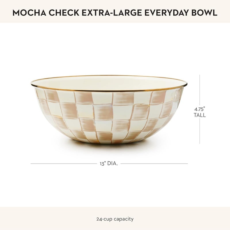 mackenzie childs MACKENZIECHILDS Enamel Everyday Bowl Serving Bowl for Entertaining Extra Large BrownandWhite Mocha Check - Image 4