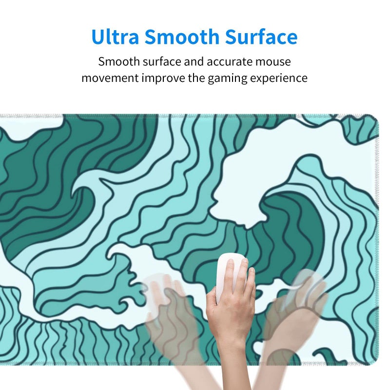 MOLIAN Japanese Green and White Wave Gaming Mouse Pad XL, Non Slip Rubber Base Mousepad, Stitched Edges Desk Pad, Extended Large Mice Pad,31.5 X 11.8 Inch - Image 5