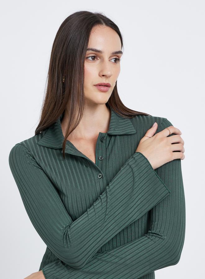 ستايلي تي شيرت بولو بأكمام طويلة مضلع بقصة ضيقة - Image 4