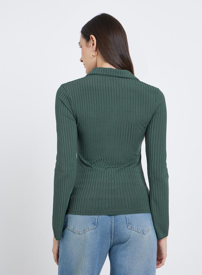 ستايلي تي شيرت بولو بأكمام طويلة مضلع بقصة ضيقة - Image 5