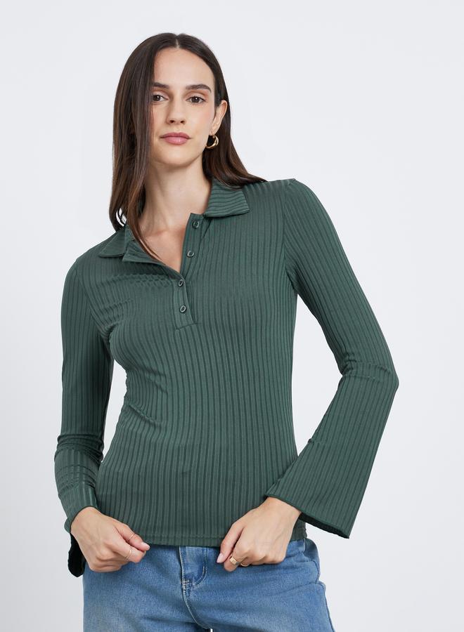 ستايلي تي شيرت بولو بأكمام طويلة مضلع بقصة ضيقة - Image 3