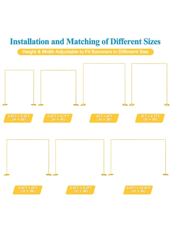 حامل خلفية 8 قدم × 8 قدم ثقيل مع قاعدة، حامل خلفية ذهبي محمول قابل للتعديل مع أنابيب وستائر، مجموعة إطار قوس معدني مربع لحفلات الزفاف أعياد الميلاد زينات الحفلات - Image 3