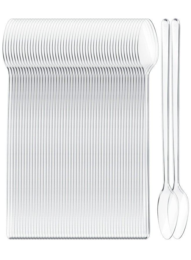 Romooa 200 Pieces Long Clear Plastic Ice Cream Spoons 7.09 Inch Disposable Utensils Sundae Spoons Long Handle Spoon for Ice Cream, Milkshakes, Tea and Floats, Stirring Cocktails and Tall Beverages - Image 1