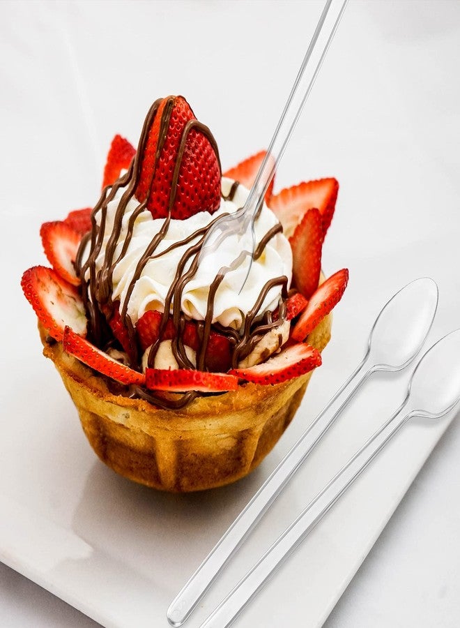 Romooa 200 Pieces Long Clear Plastic Ice Cream Spoons 7.09 Inch Disposable Utensils Sundae Spoons Long Handle Spoon for Ice Cream, Milkshakes, Tea and Floats, Stirring Cocktails and Tall Beverages - Image 4