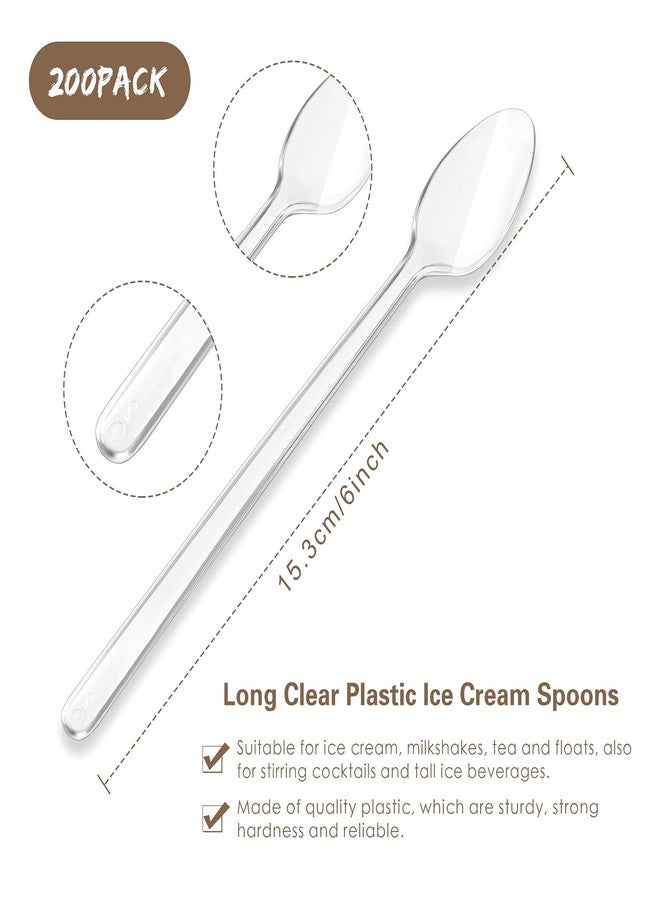 Romooa 200 Pieces Long Clear Plastic Ice Cream Spoons 7.09 Inch Disposable Utensils Sundae Spoons Long Handle Spoon for Ice Cream, Milkshakes, Tea and Floats, Stirring Cocktails and Tall Beverages - Image 2