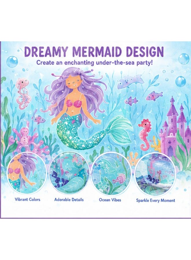 Kidzilla 96 PCS Mermaid Birthday Party Supplies Kit for Girls – Under the Sea Party Decorations Set with Banner, Plates, Cups, Napkins, Hats, Masks, Loot Bags, Tablecloth & Party Favors - Image 4